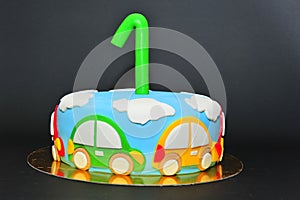 Funny cars theme kids fondant cake