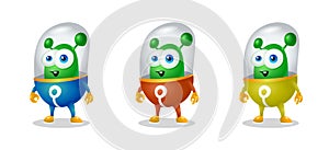 Funny cartoon alien in the space suit, a friendly green Martian, character for the company in the modern 3D style
