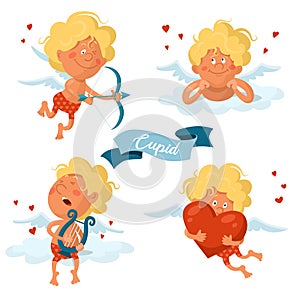 Funny cartoon angels cupids for valentine`s day