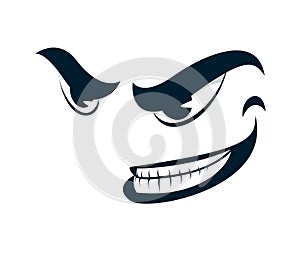 Funny cartoon angry sneering face vector smile illustration isolated on white. photo