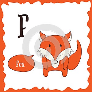 Funny cartoon animals. F letter. Cute alphabet for children education. Vector illustration