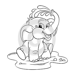 Funny cartoon baby elephant which pours himself with water photo