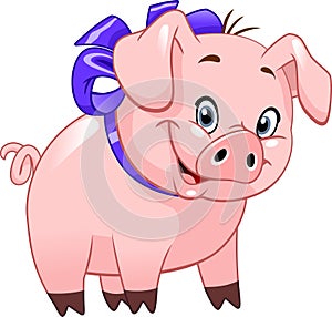 Funny cartoon baby pig, on white background.