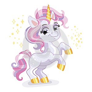 Funny cartoon baby unicorn vector illustration