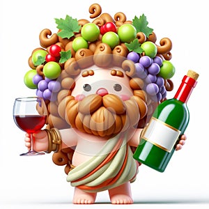 Funny cartoon of Bacchus, the god of wine. Mythology. AI generated