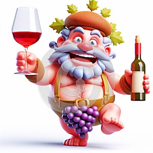 Funny cartoon of Bacchus, the god of wine. Mythology. AI generated