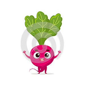 Funny cartoon beetroot. Kawaii vegetable. Vector food illustration isolated on white background