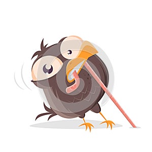 Cartoon bird pulling a worm photo