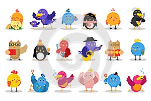 Funny Cartoon Birds Tweeting and Cooking Vector Set