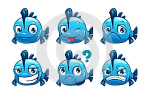 Funny cartoon blue fish