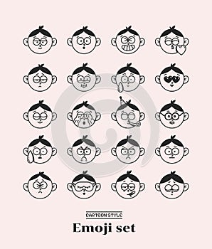 Funny cartoon boy’s face (head) emotions vector