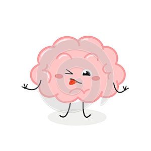 Funny cartoon brain with disgusted facial expression