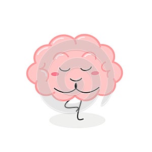 Funny cartoon brain practicing yoga tree position