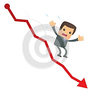 Funny cartoon businessman falls from the chart