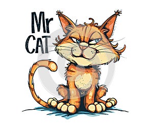 Funny Cartoon Cat Character with Grumpy Expression, Humorous Animal Art