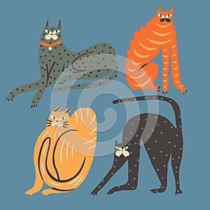 Funny cartoon cats illustration.