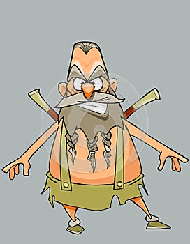 Funny cartoon character austere man warrior with a beard and mustache