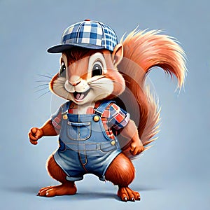 Funny cartoon character baby squirrel chipmunk overalls