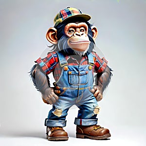 Funny cartoon character chimpanzee monkey union labor worker