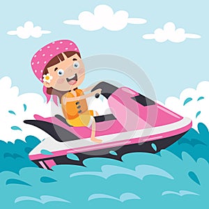 Funny Cartoon Character Riding Jet Ski
