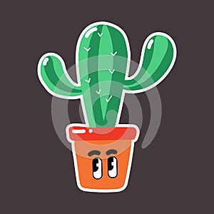 Funny cartoon character Vector illustration of cactus in retro cartoon style.