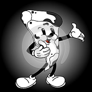 Funny cartoon character. Vector illustration of slice of pizza.