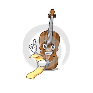 A funny cartoon character of violin with a menu