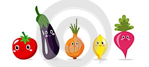 funny Cartoon Characters. Cute Vegetables. Vector Set