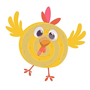 Funny cartoon chicken flying. Vector illustration.