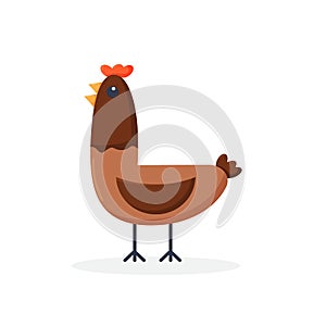 Funny cartoon chicken, hen, vector illustration isolated on white background.