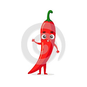 Funny cartoon chilli. Kawaii vegetable character. Vector food illustration isolated on white background