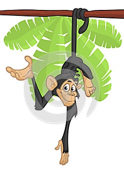 Funny cartoon chimpanzee monkey on the tree.