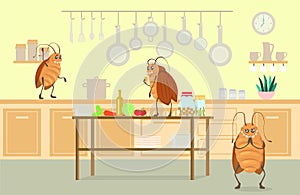 Funny cartoon cockroach in home kitchen vector