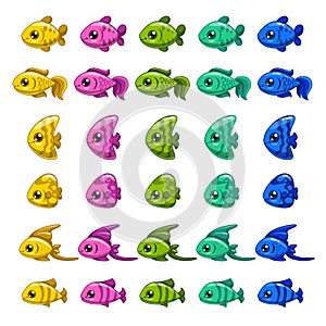 Funny cartoon colorful fishes set.