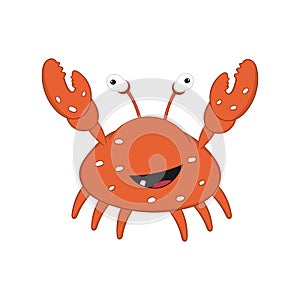 Funny cartoon crab with bulging eyes and big claws rejoices