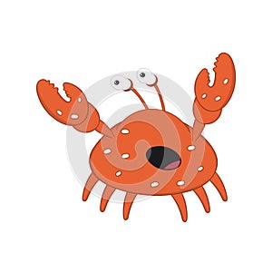 Funny cartoon crab with bulging eyes and big claws scared