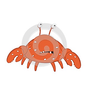 Funny cartoon crab with bulging eyes and big claws thought