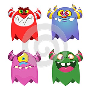 Funny cartoon creatures. Set of cartoon vector monsters illustrations