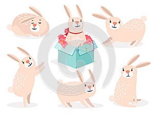 Funny cartoon cute easter bunny set