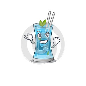 A funny cartoon design concept of blue hawai cocktail with happy face