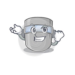 A funny cartoon design concept of welding mask with happy face