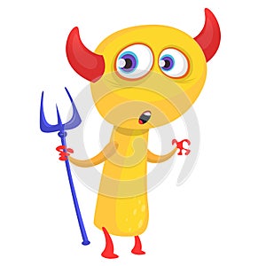 Funny cartoon devil with trident. Vector clipart.