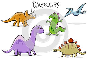 Funny cartoon dinosaur collection in infantile drawing style