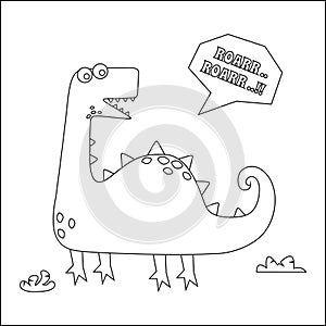 Funny cartoon dinosaur drawing as vector, Cartoon isolated vector illustration, Creative vector Childish design for kids activity