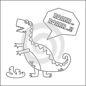 Funny cartoon dinosaur drawing as vector, Cartoon isolated vector illustration, Creative vector Childish design for kids activity