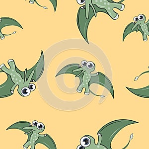 Funny cartoon dinosaur seamless pattern