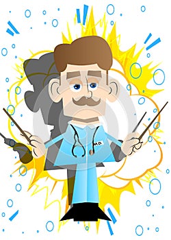 Funny cartoon doctor as an orchestra conductor. Vector illustration