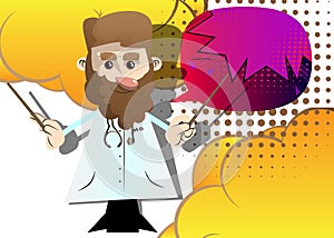 Funny cartoon doctor as an orchestra conductor. Vector illustration