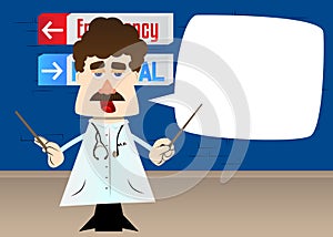 Funny cartoon doctor as an orchestra conductor. Vector illustration