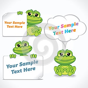 Funny Cartoon Dragon or Frog with Blank Banners